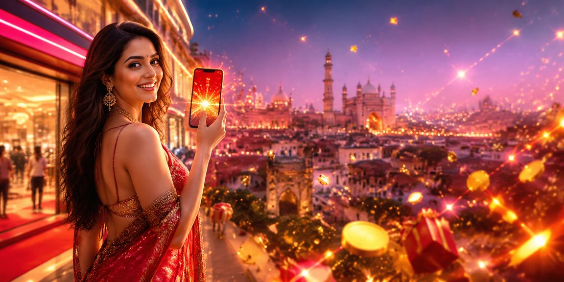 Mobile casino app screen with vibrant Indian Bollywood style
